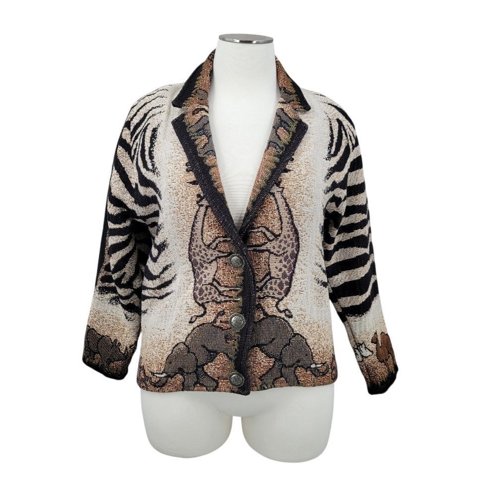 Painted Pony Vintage Safari Animal Print Concho Button Up Jacket Tapestry